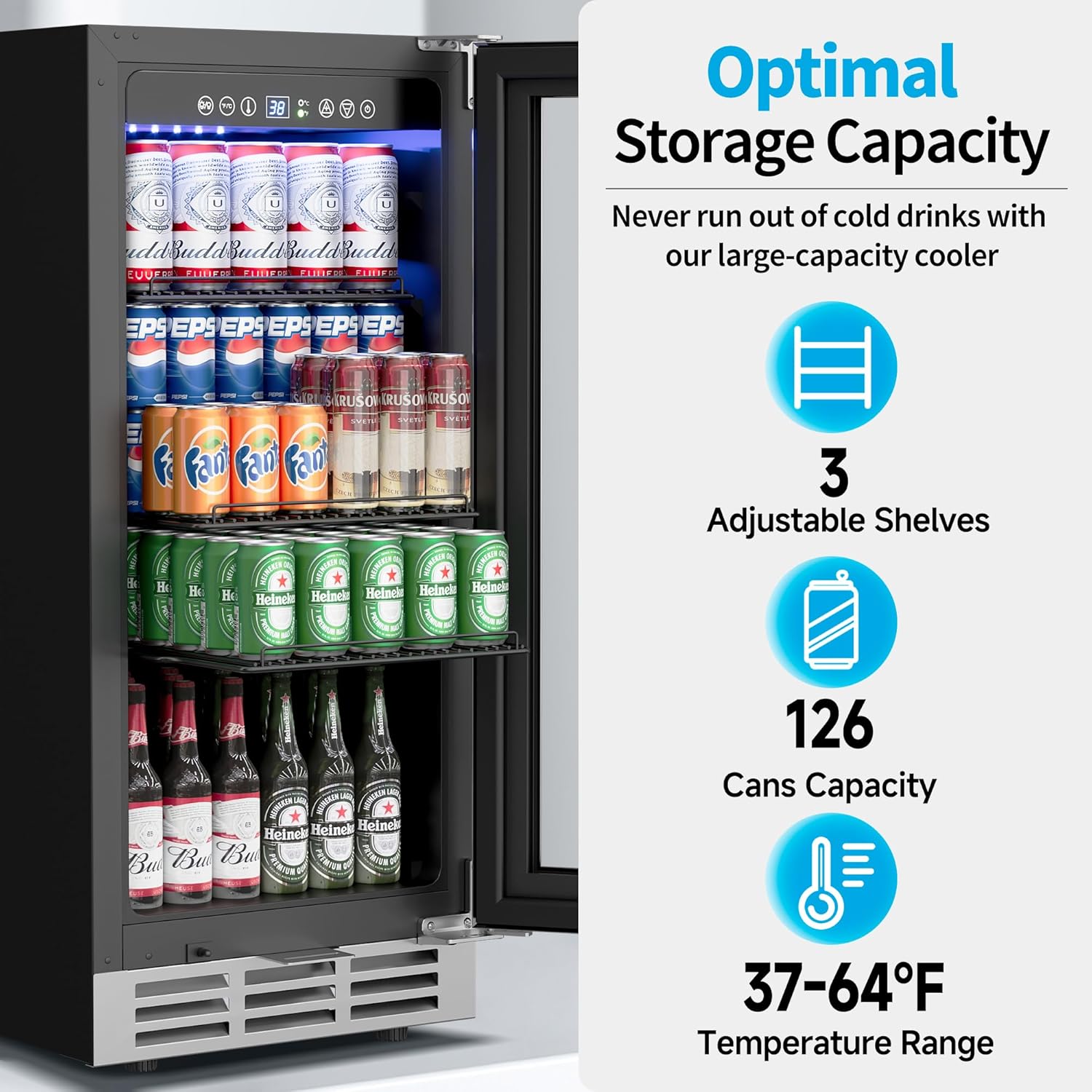 Wine Beer Fridge Under Counter - 15-дюймовый встраиваемый холодильник для напитков, на
